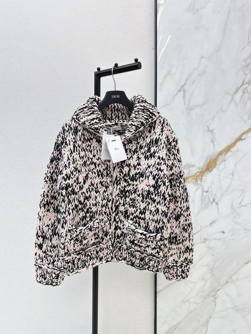 Dior Vintage Knit Cardigan with Pinkish-Green Florals
