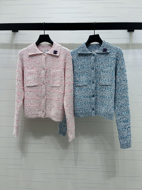 Chanel Sequin Collared Long Sleeve Cardigan with Double C Mark