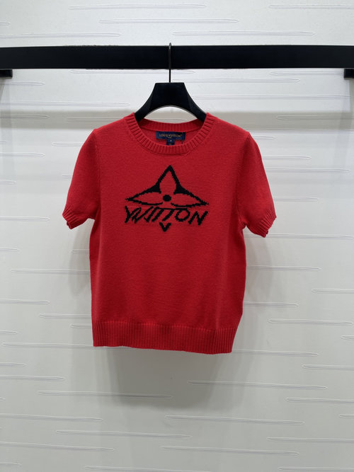 Louis Vuitton Soft Knit Short - Sleeve with Brand Patterns in Red - Black