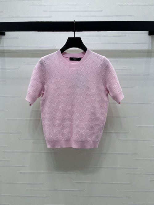 Gucci GG Pattern Stylish Jacquard Round-neck Knit Short-sleeved