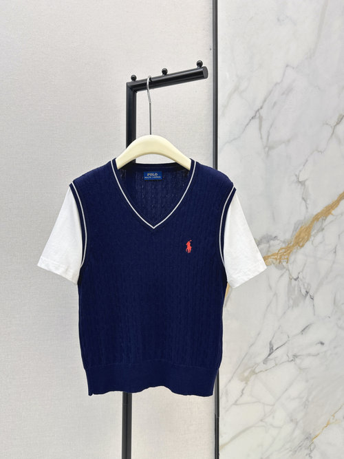 Polo Ralph Lauren V - Neck Knit Horse Logo Breathable Cool Top