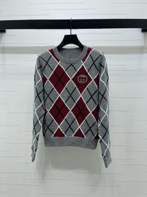 Gucci Classic Argyle Knitted Long Sleeve with Letter Embroidery