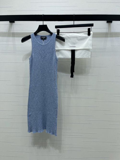 Chanel Elegant Camellia-Adorned Checkered Knit Vest Dress