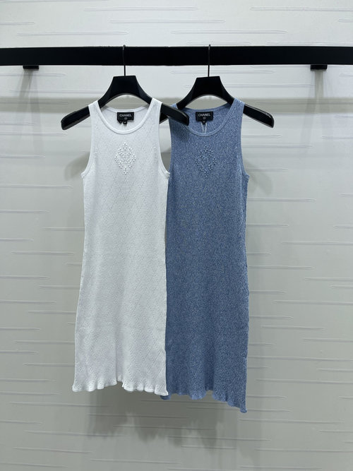 Chanel Elegant Camellia-Adorned Checkered Knit Vest Dress