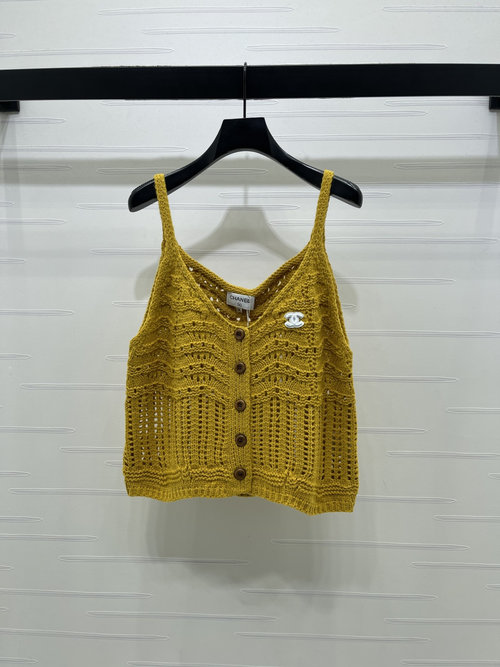 Chanel Lace-Up Knit Tank Top with Double C Emblem