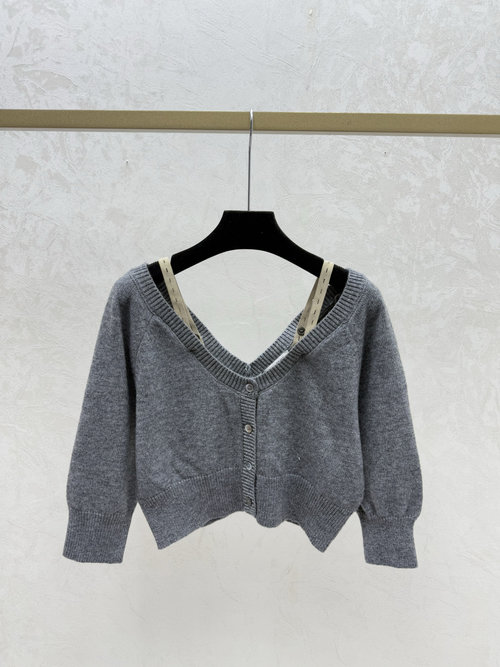 Miu Miu Solid Color Simple One-shoulder Short-sleeved Cardigan