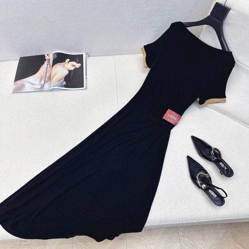 Loewe Logo Leather Dress with Waist Pleats