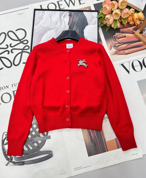 Burberry Beaded Horse Emblem Knit Cardigan, Luxurious