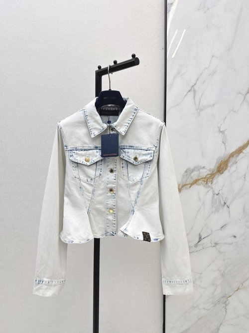 Louis Vuitton Denim Jacket with Lapel, Waistband and Wavy Hem