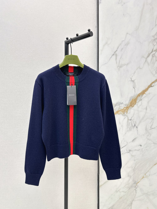 Gucci Short Red-Green Striped Wool Sweater with Retro Trim