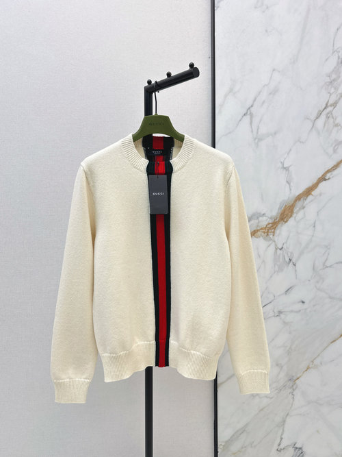 Gucci Red-Green Striped Round-Neck Wool Sweater, Eye-Catching