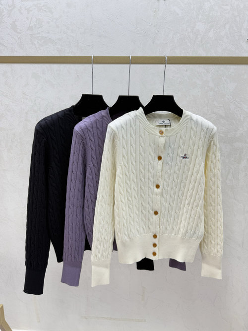 Vivienne Westhood Solid Color Simple Round Neck Knitted Cardigan