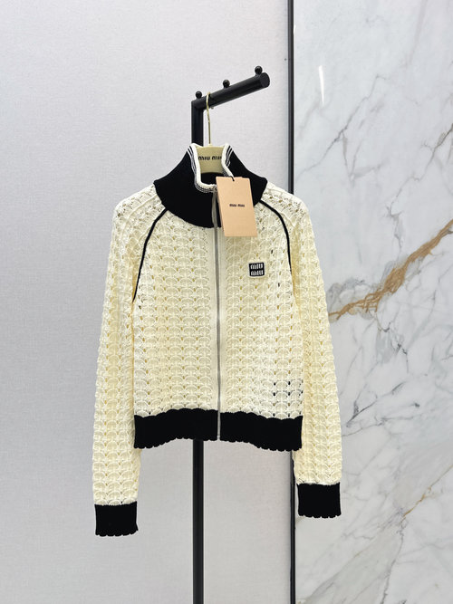 Miu Miu Lace-Up Knit Jacket with Handmade Logo