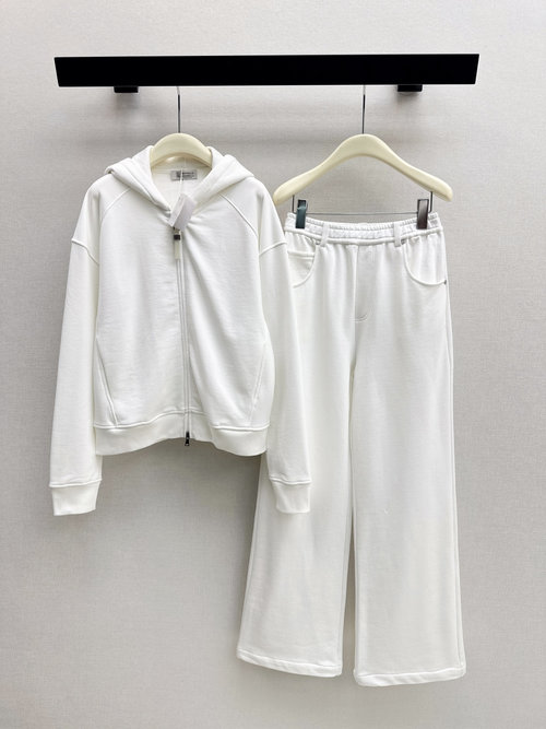 Brunello Cucinelli Exquisite Jersey Cotton Suit with Pearl Chain