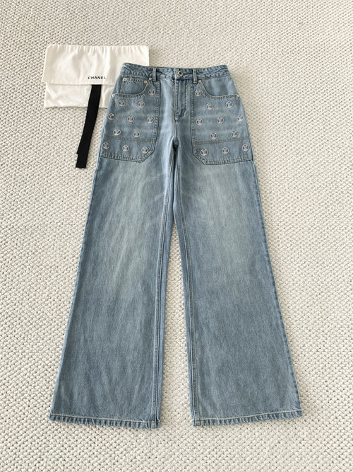 Louis Vuitton Ski Series Printed Denim Wide-Leg Pants