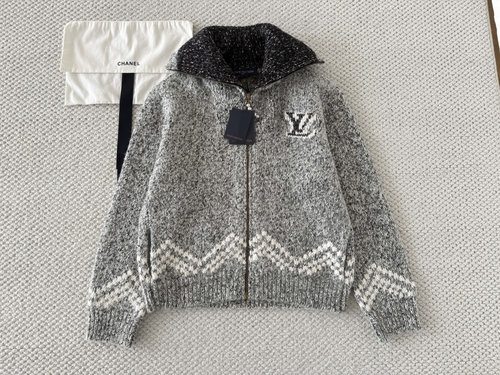 Louis Vuitton Chest Embroidery Ribbed Collar Zipper Knit Waistcoat