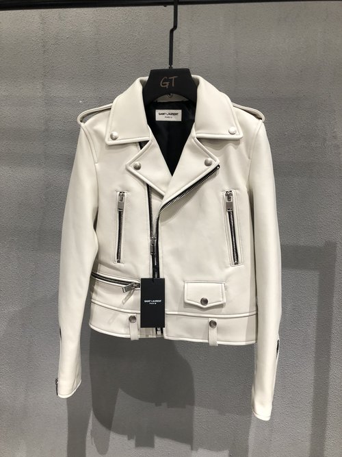 Yves Saint Laurent Classic White Couple s Sheepskin Motorcycle Jacket with Custom Hardware