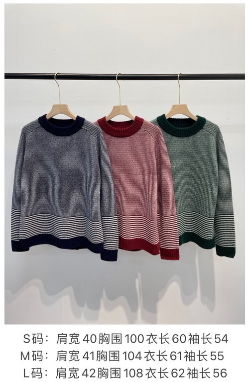 Loro Piana Warm and Thick Cashmere Striped Round Neck Sweater