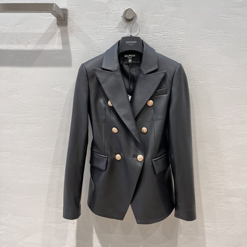 Balmain Classic Black and Gold Waist-Cinching Leather Suit in Soft Sheepskin for a Slimming Look