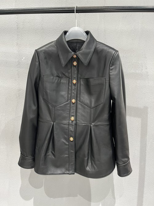 Chanel Sheepskin Shirt Coat with Custom Rhinestone Buttons