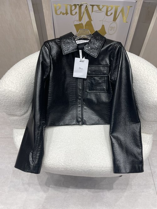 Dior Classic Flight Leather Jacket with Crocodile Embossed Lacquer