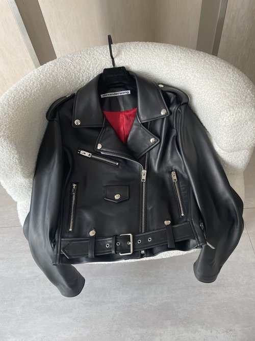 Alexander Wang Genuine Leather Jacket with 5D Embroidery for a Stylish Appearance