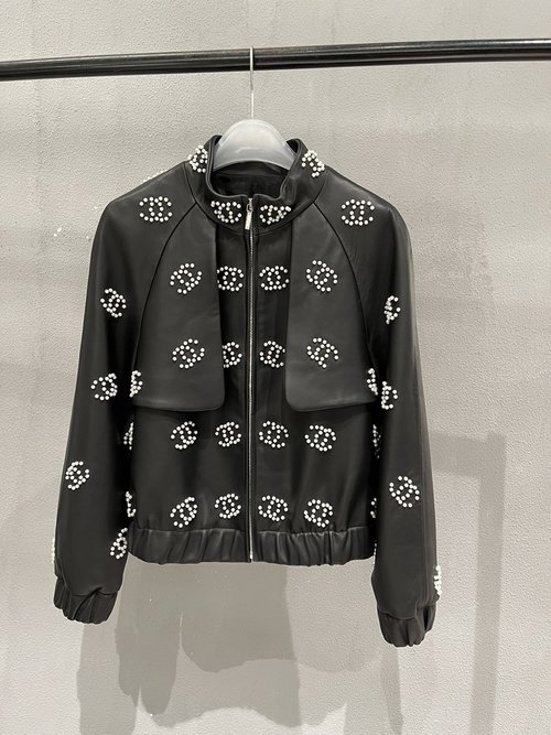 Chanel Sheepskin Coat Adorned with Pearl Logo and Coordinated Lining