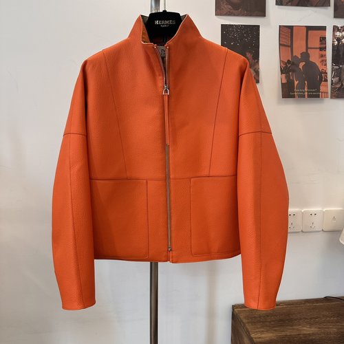 Hermes Authentic Leather Jacket with Custom Oil Edge in Elegant Style