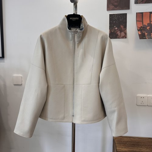 Hermes Authentic Leather Jacket with Custom Oil Edge in Elegant Style