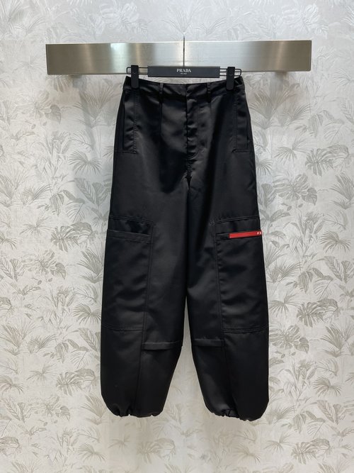 Prada New Casual Work Pants with Red Logo and Adjustable Cuffs