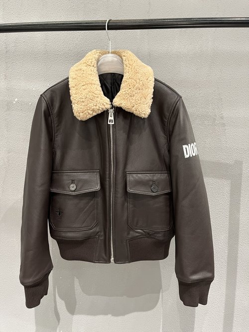 Dior Red Lambskin Coat with Fur Collar, Soft and Textured