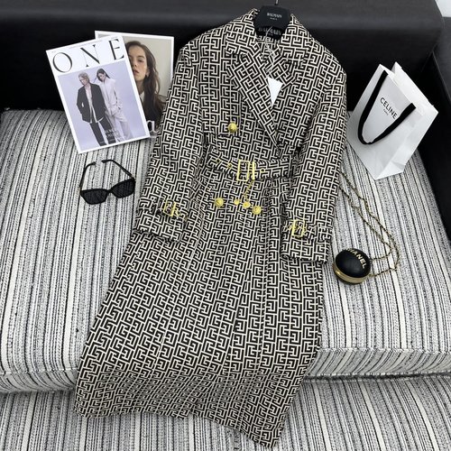 Balmain Bal Series Logo Jacquard Long Trench Coat