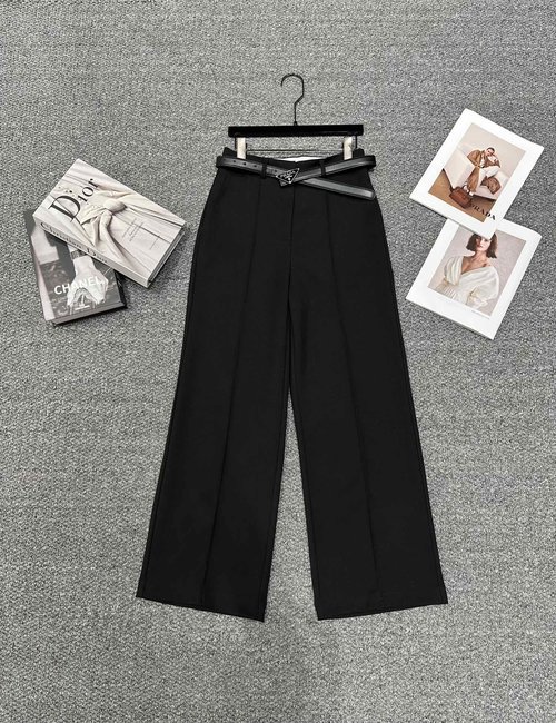Prada Casual Blazer Trousers with Belt and Triangular Back Pocket Decoration