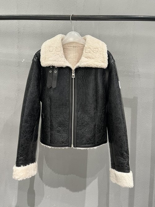 Dior Cracked Sheepskin Jacket with Arm Print, Classic Slim-Fit Design