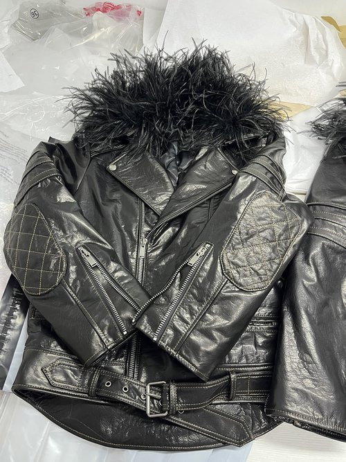 Yves Saint Laurent Waxed Cowhide Ostrich Fur Leatherwear with Top - Wide Bottom - Narrow Design