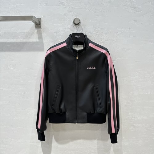 Celine Exclusive High-end Minimalist Single Leather Jacket with Spliced Pattern