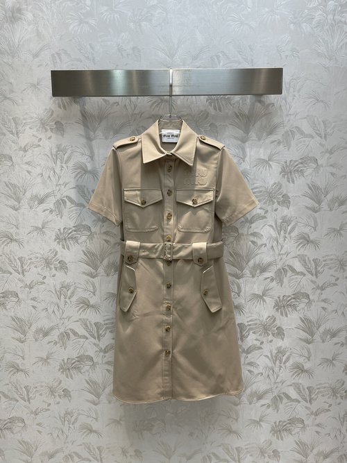 Miu Miu Workwear Style Shirt Dress with Slant Pockets and Belt