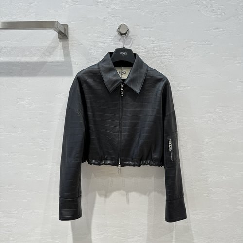 Fendi Exclusive Fend 24 Cropped Leather Jacket with Crocodile Pattern