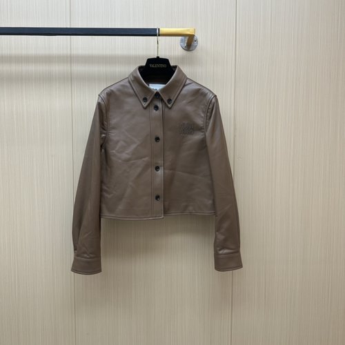 Miu Miu Elegant and Fashionable Leather Jacket Made from Imported Lambskin