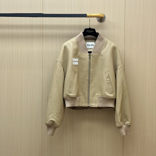 Miu Miu Elegant and Chic Leather Outerwear Crafted from Italian Lambskin