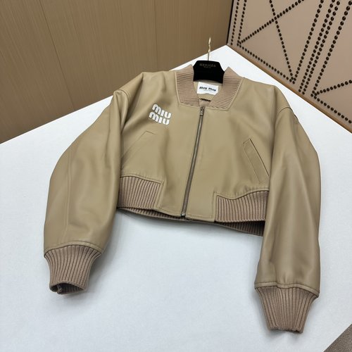 Miu Miu Elegant and Chic Leather Outerwear Crafted from Italian Lambskin