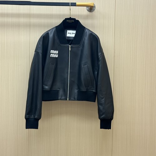 Miu Miu Elegant and Versatile Leather Coat Made from Italian Lambskin