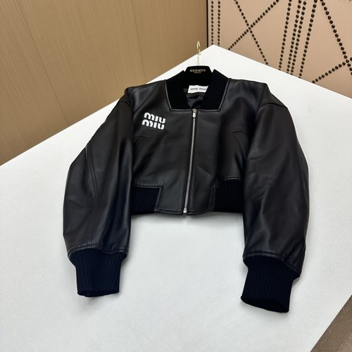 Miu Miu Elegant and Chic Leather Outerwear Crafted from Italian Lambskin