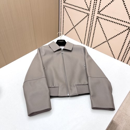 Hermes Exclusive High - end Single Lambskin Lapel Jacket with Fine Craftsmanship