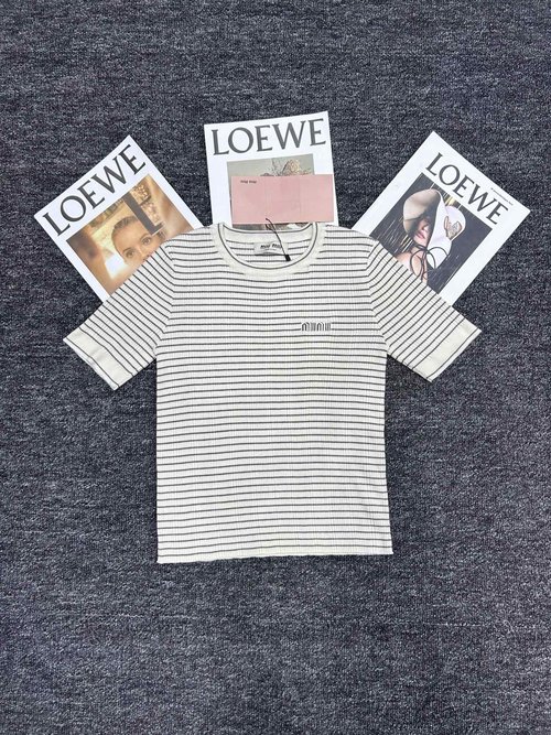 Miu Miu Striped Round - Neck Short - Sleeve for Comfort and Style