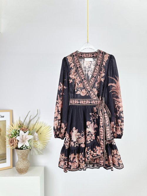 Versace WAVERLY Mini Wrap Dress with Deep V-Neck