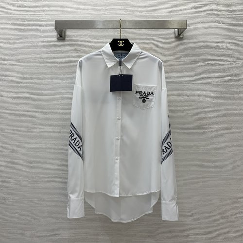 Prada Loose Long-sleeved Shirt with Chest Pocket and Back Print