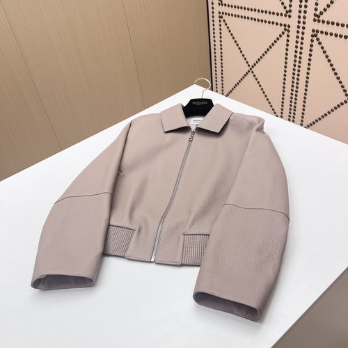 Hermes Exclusive High - end Single Lambskin Lapel Jacket with Fine Craftsmanship