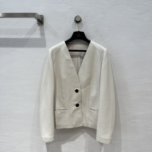 Hermes V-neck Lambskin Jacket with Handmade Oil Edge and Double Pockets
