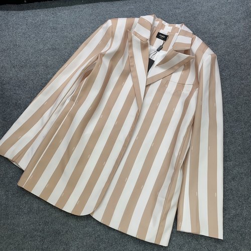 Fendi Elegant Striped Single-Breasted Collar Jacket in High-End Fabric